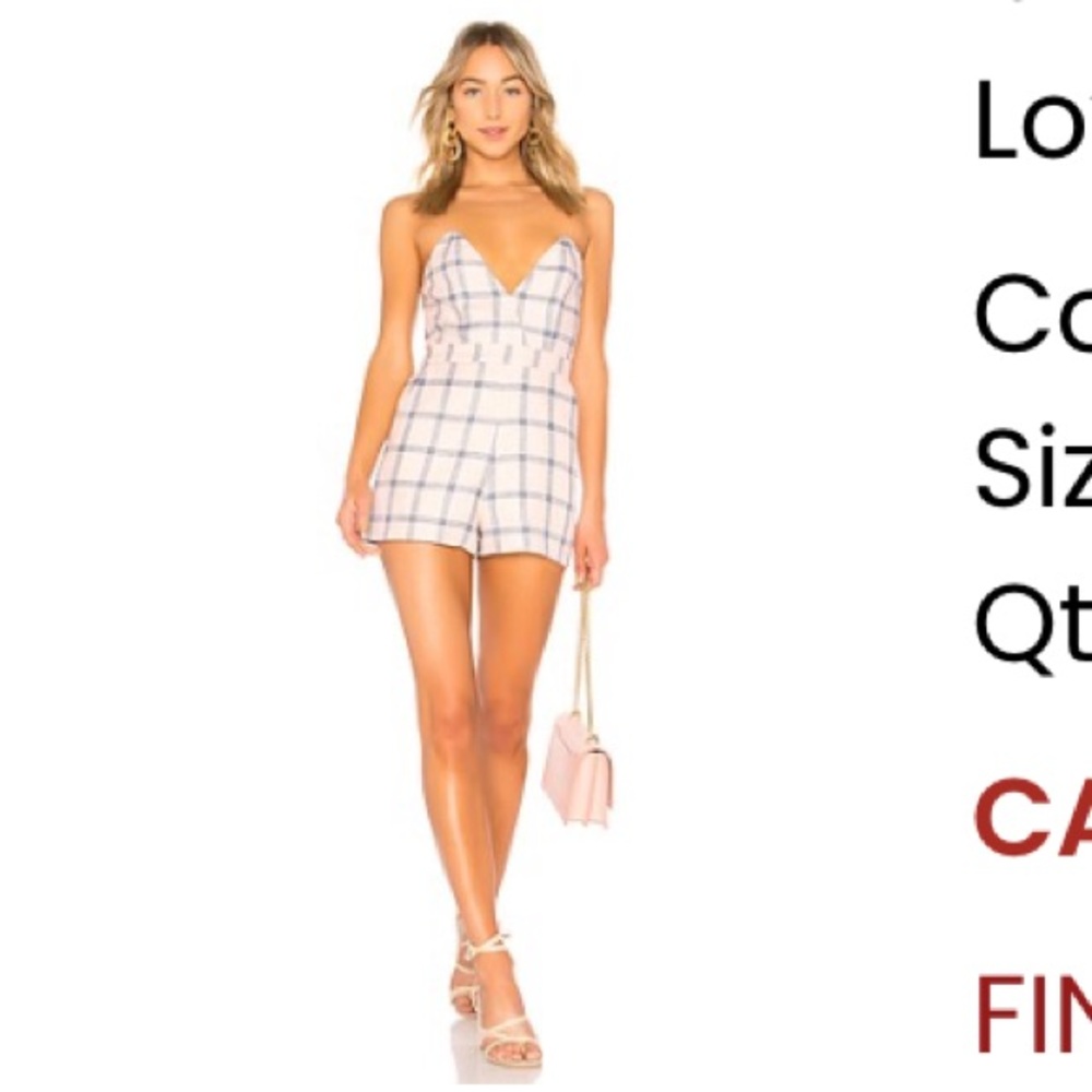 Lovers and Friends Linen Grecia Romper Strapless Corset Plaid One Piece Size M